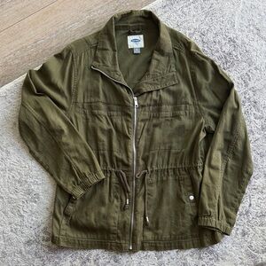 Old Navy Olive Drawstring Zip Front Utility Jacket